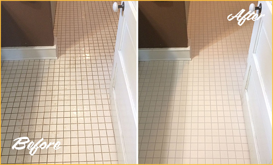 Before and After Picture of a Mill Basin Bathroom Floor Sealed to Protect Against Liquids and Foot Traffic