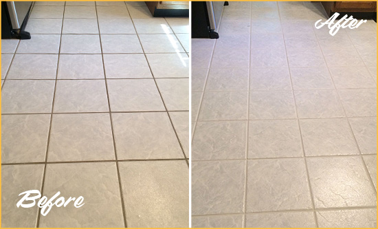 Before and After Picture of a Prospect Heights Kitchen Ceramic Floor Sealed to Protect From Dirt and Spills