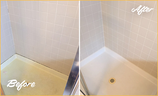 Before and After Picture of a Fort Greene Shower Sealed to Remove and Protect Against Mold