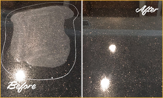 Before and After Picture of a Manhattanville Hard Surface Restoration Service on a Granite Countertop to Remove Scratches