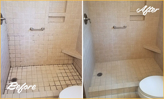 Before and After Picture of a Long Island City Shower Grout Cleaned to Remove Mold