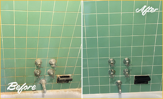 Before and After Picture of a East Village Bath Tub Grout Sealed to Avoid Water Damage