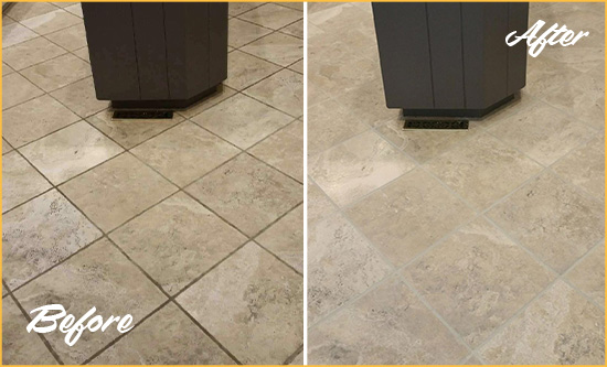 Before and After Picture of a Brooklyn Heights Kitchen Floor Grout Sealed to Remove Stains