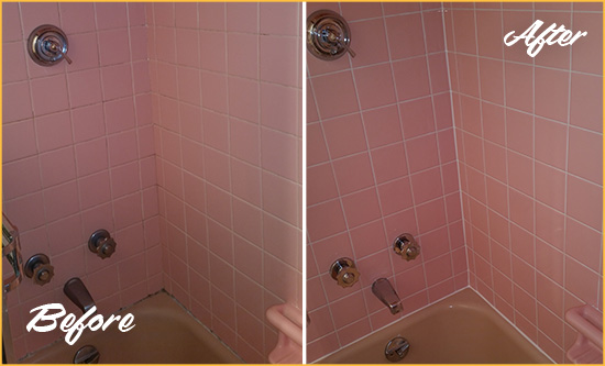 Before and After Picture of a Union Square Bathtub Caulked to Eliminate Mold