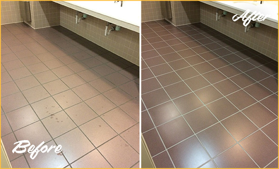 Before and After Picture of a Brookdale Restroom Sealed to Help Protect Against Scratches