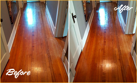 Before and After Picture of a Inwood Wood Deep Cleaning Service on a Floor to Eliminate Scratches