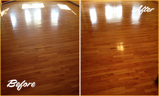 Before and After Picture of a Astor Row Wood Deep Cleaning Service on a Room Floor to Remove Scratches