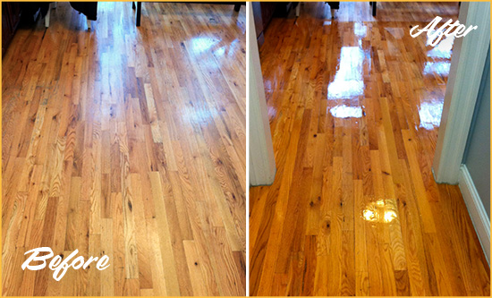 Before and After Picture of a Williamsburg Wood Deep Cleaning Service on a Worn Out Hallway