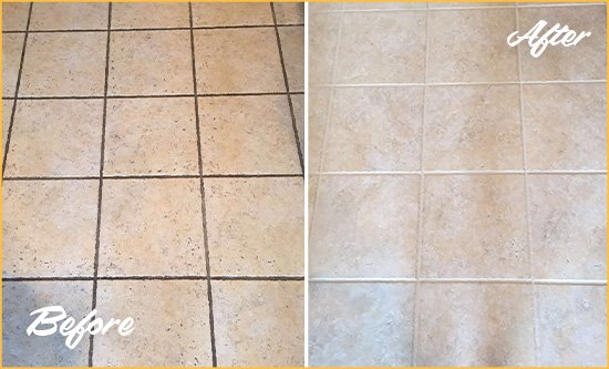Before and After Picture of a Hunters Point Ceramic Floor Cleaned to Remove Soil