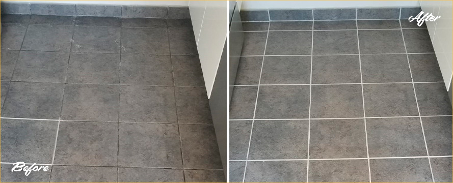 Before and After Picture of a Tile Floor Grout Cleaning Service in Williamsburg, NY