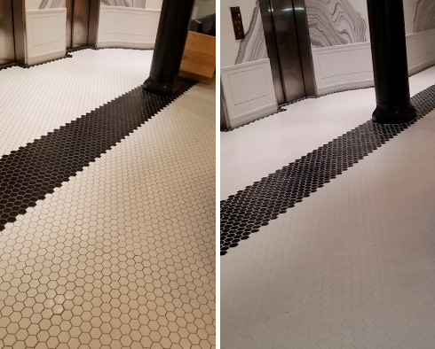 Before and after Picture of a Tile Cleaning Job in Brooklyn Heights 