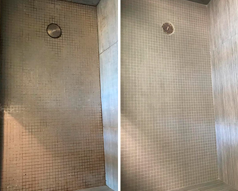 Before and After Picture of a Tile and Grout Cleaning Job in Manhattan, NY