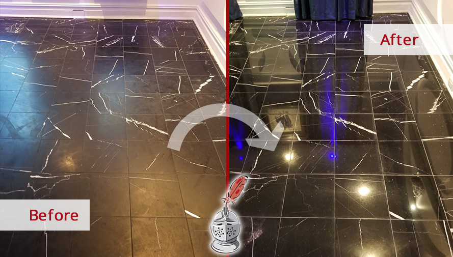 Marble Floor Before and After a Stone Honing Process in Williamsburg, NY