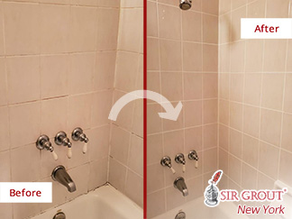 Before and After Picture of a Grout Cleaning Service in Brooklyn Heights, NY