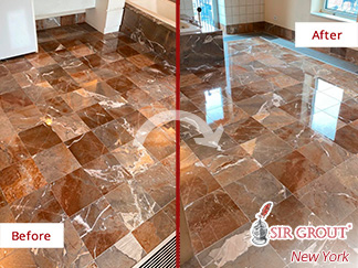 Before and After Image of a Marble Surface After a Professional Stone Polishing in Brooklyn Heights, NY