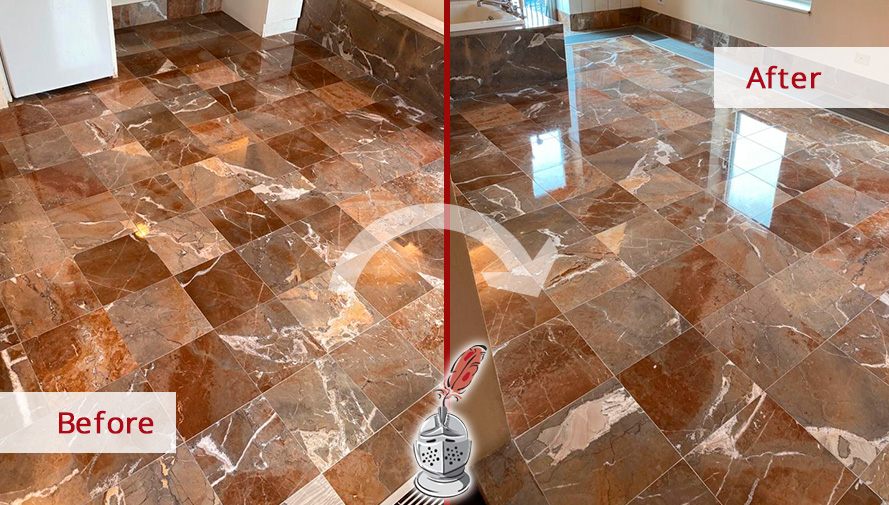 Before and After Image of a Dull Marble Surface After a Professional Stone Polishing in Brooklyn Heights, NY