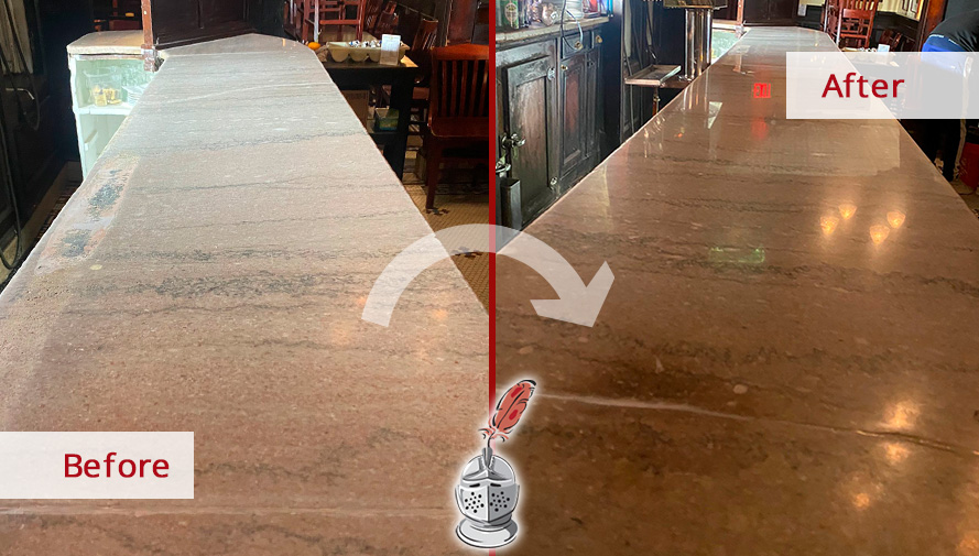 Counter Before and After a Professional Stone Honing in Manhattan, NY
