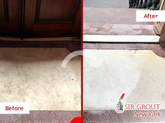 Image of a Floor Before and After a Stone Honing in Brooklyn Heights, NY