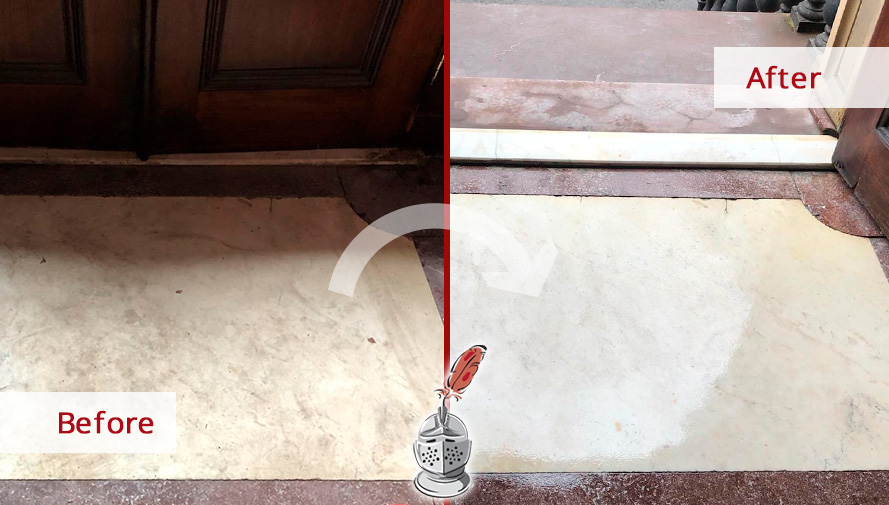 Foyer Floor Before and After a Stone Honing in Brooklyn Heights, NY