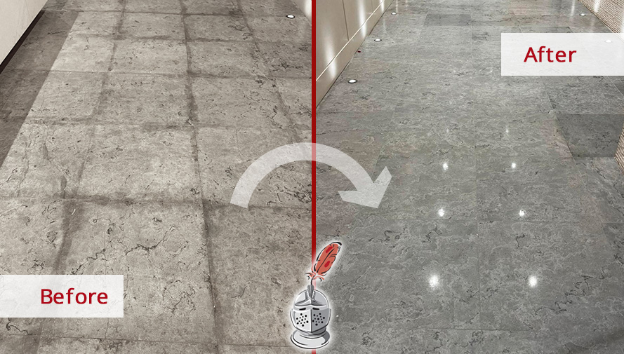 Marble Floor Before and After our Professional Hard Surface Restoration in Manhattan, NY