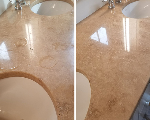 Marble Vanity Before and After Stone Polishing in Manhattan