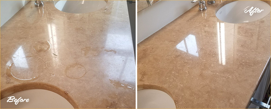 Marble Vanity Before and After Stone Polishing in Manhattan