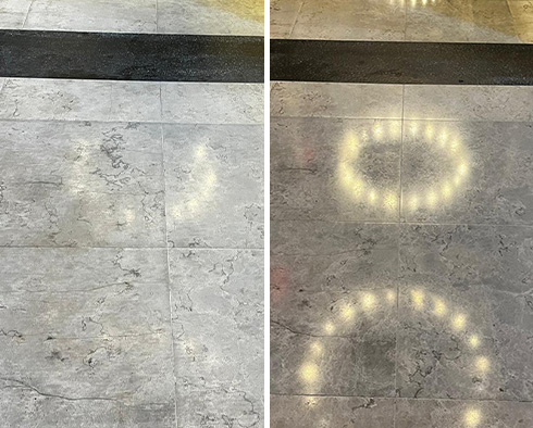 Floor Before and After a Stone Polishing in Manhattan, NY