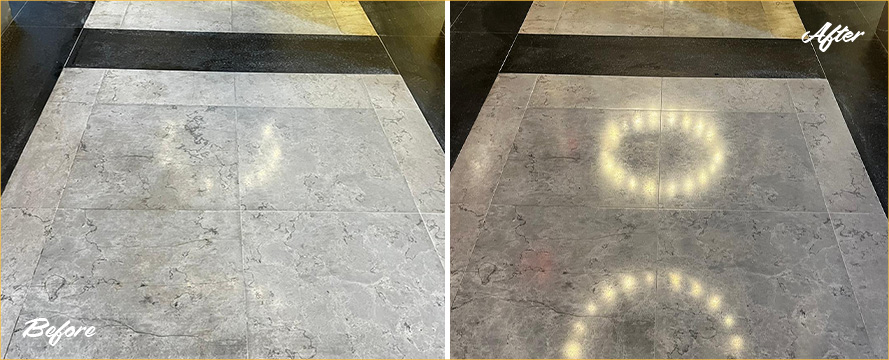 Marble Floor Before and After a Stone Polishing in Manhattan, NY