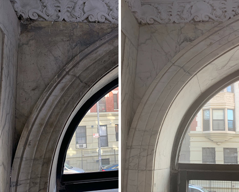 Marble Surface Before and After a Stone Cleaning in Upper West Side, NY