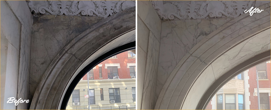 Marble Surface Before and After a Superb Stone Cleaning in Upper West Side, NY