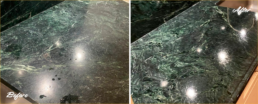 Marble Countertop Before and After a Stone Polishing in Manhattan