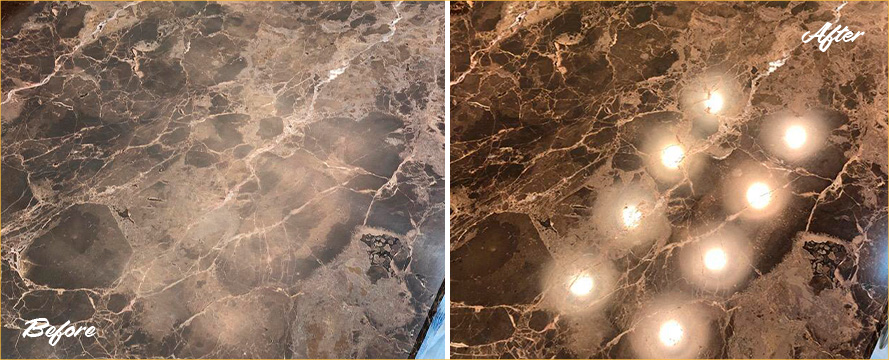 Marble Vanity Top Before and After a Stone Cleaning in Harlem, NY