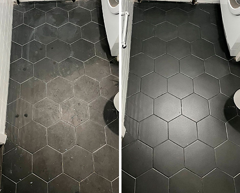 Porcelain Floor Before and After a Grout Sealing in Brooklyn Heights 