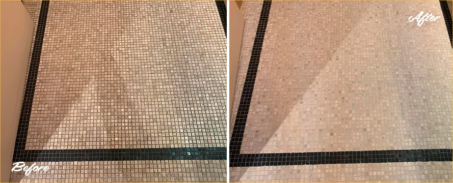 Marble Floor Before and After a Grout Sealing in Upper East Side, NY