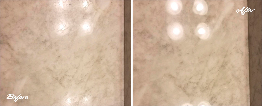 Vanity Top Before and After a Stone Polishing in Manhattan