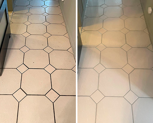 Hallway Floor Before and After a Grout Recoloring in Manhattan