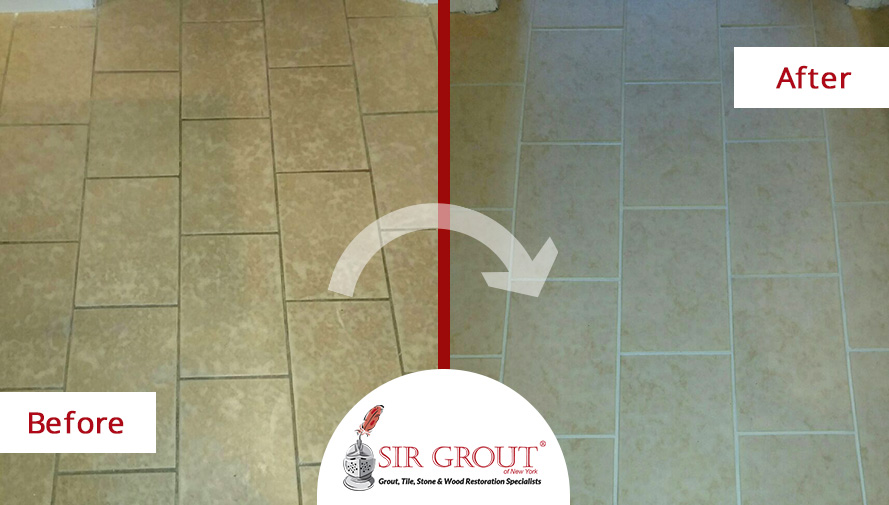 Before and After Picture of a Grout Cleaning Service in Whitestone, New York