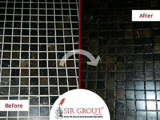 Before and After Picture of a Shower Grout Recoloring in Manhattan, NY