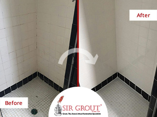 Before and After Picture of a Grout Cleaning and Sealing Service in Forest Hills, NY 