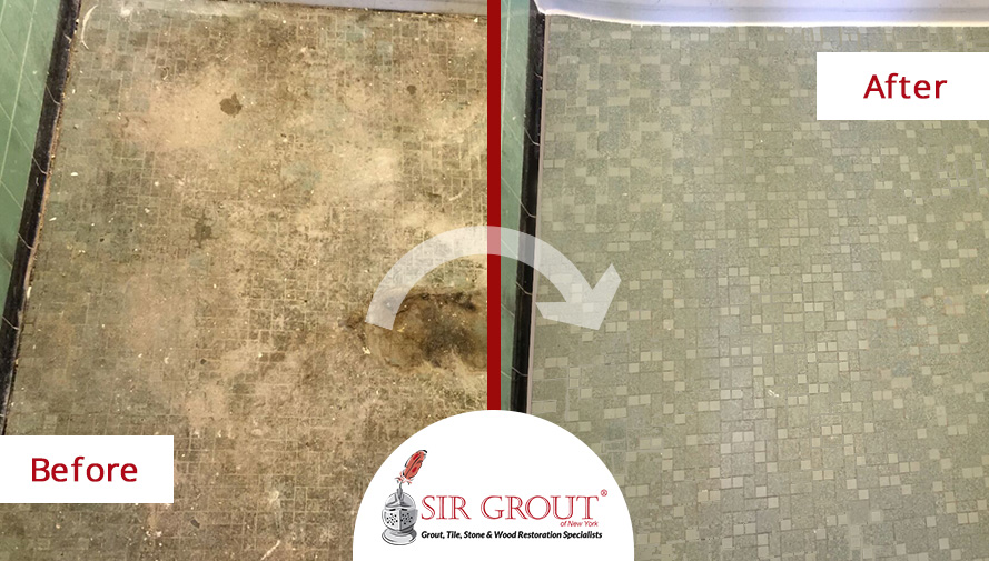 Before and After Picture of a Tile Cleaning Service in Cobble Hill, NY
