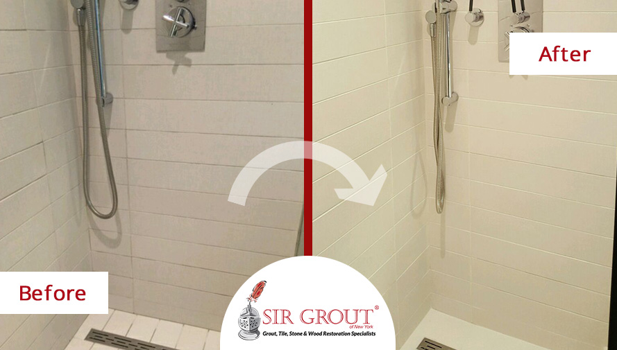 Before and After Picture of a Grout Cleaning Service in Williamsburg, Brooklyn