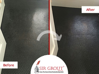 Before and After Picture of Tiles' Grout Recoloring Service in Brooklyn Heights, New York