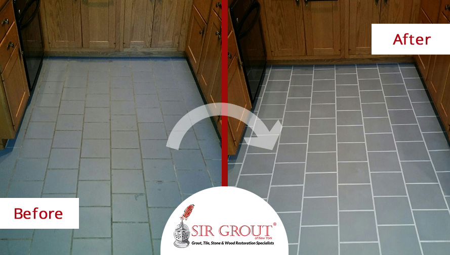 Before and After Picture of a Grout Recoloring Service in Forest Hills, New York