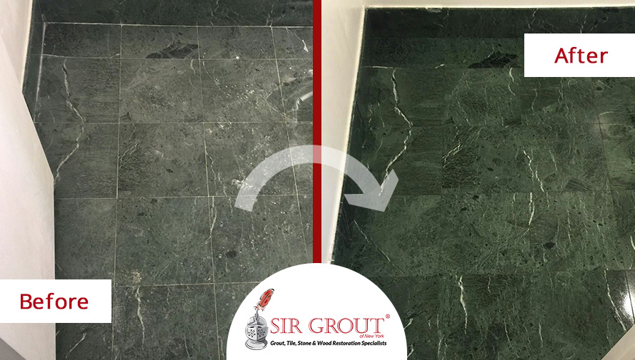 Before and After Picture of a Floor Stone Honing Service in Manhattan, NY