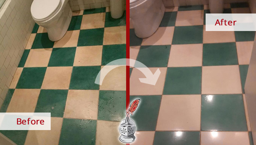 Before and After Picture of a Bathroom Stone Honing and Polishing Service in Manhattan, NY