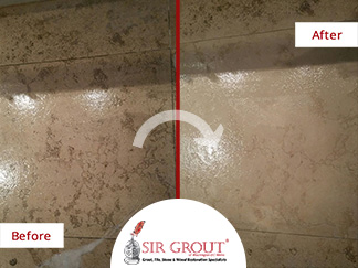 Before and After Picture of a Porcelain Kitchen Tile Cleaning Service in Manhattan, New York