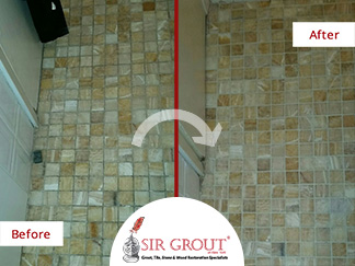 Before and After Picture of a Bathroom Floor Tile Sealing Service in Manhattan, New York