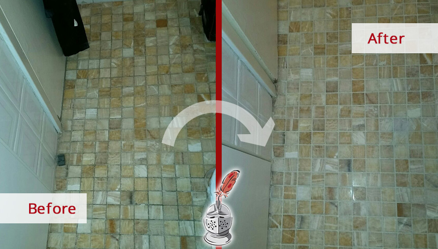 Before and After Picture of a Bathroom Floor Tile Sealing Service in Manhattan, New York