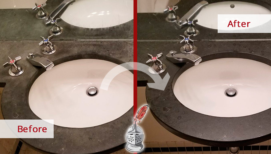 Before and After of a Bathroom Countertop Tile Cleaning Job in Manhattan, New York