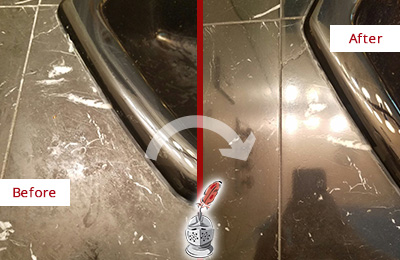 Before and After Picture of a Middle Village Marble Countertop Cleaned to Remove Deep Dirt
